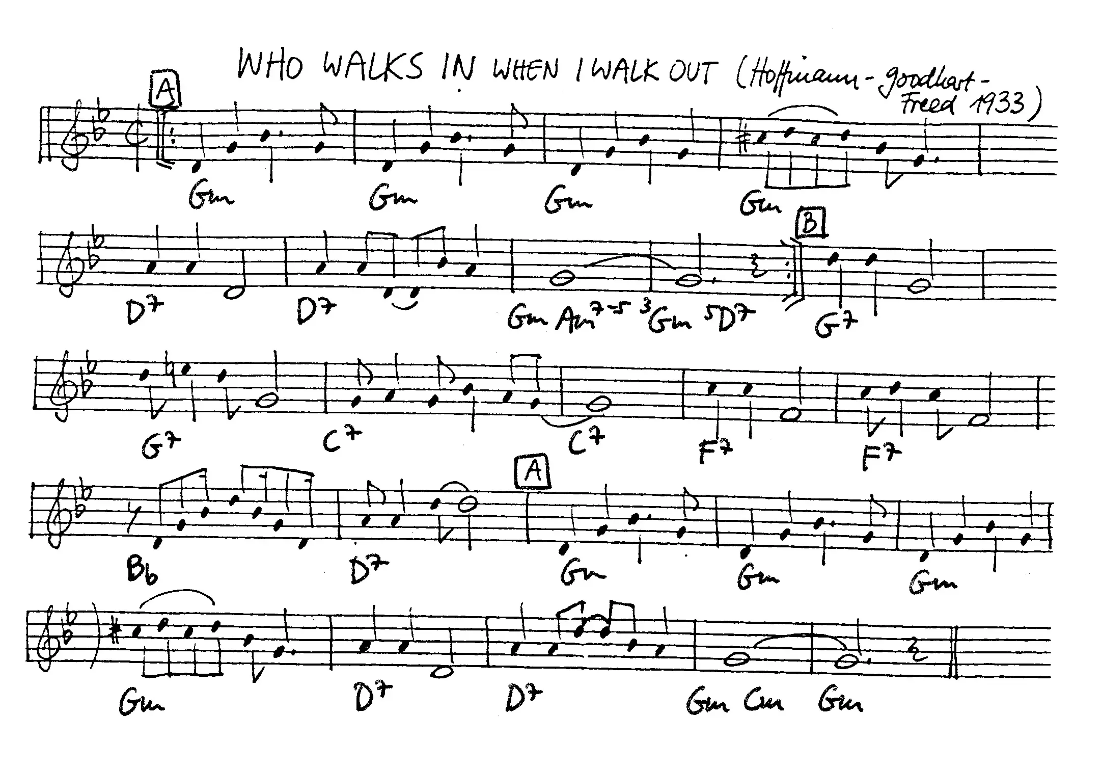 who walks in free jazz leadsheet - Courtesy of the Jungle Jazz Band